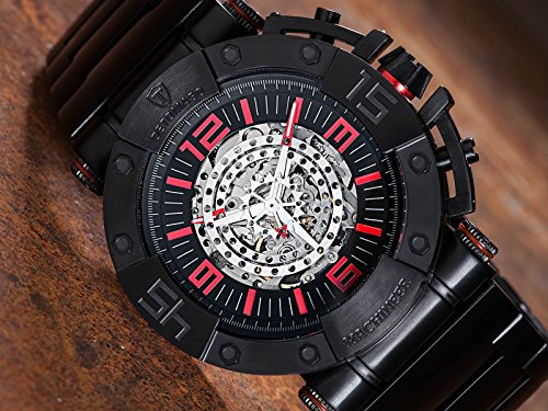 DETOMASO Men's Machineer Automatic Watch with Black Dial Analogue Display and Black Stainless Steel Bracelet DT-ML102-A