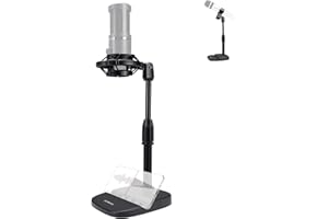 VVFLED Desktop Microphone Stand, Podcast Microphone Stand, Table Gaming Mic Stand, Height Adjustable with Shock Mount, Mic Clip Phone Slot Weighted Base for Broadcast Studio Recording for AT2020 Shure Rode