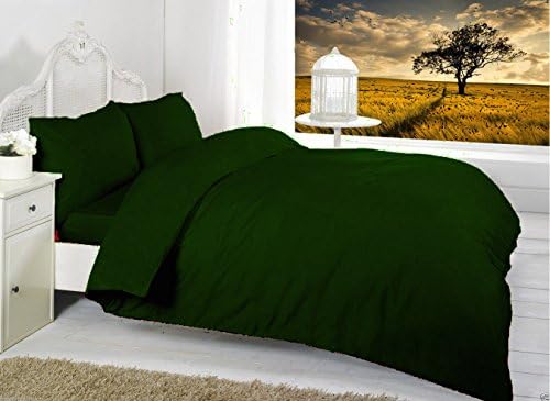 Evergreen Nationwide BEDWAY 68 Pick Polycotton Plain Dyed Duvet Cover/Quilt Cover with Free Single Pillow Case (Single, Dark Green)