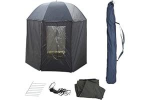 PHOENIX 91109 - Paraguas de pesca (diámetro: 250 cm, con revestimiento y clavos, protección contra la lluvia, viento frío y rayos UV, 3 hombres y equipaje para tienda de campaña + funda), color gris