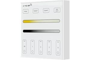 BTF-LIGHTING WR02RF Panneau intelligent sans fil 2.4G RF 4 zones,ouleur unique/CCT pour montage mural,alimenté par 2 piles AAAA 3V Fonctionne avec WB5 LM052 LM053 C01RF C02RF C01W C02W etc Contrôleur