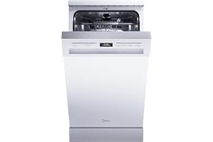 Midea SF 5.45NW10C Geschirrspüler 45cm Freistehend & Unterbaufähig, 10 Maßgedecke, 7 Programme, Spülmaschine 45 cm mit WIFI, 44 db, Startverzögerung, Automatische Türöffnung, 63 kWh/100 Zyklen, Weiß