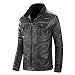 Winmate Mens Leather Black Vintage Look Biker Style PU Leather Jackets Black L Size
