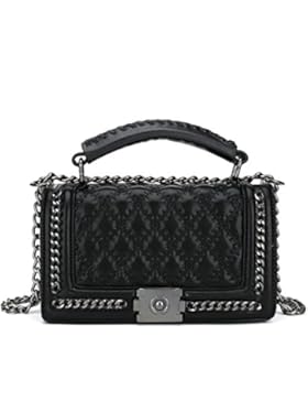 Belle Vannes Damen Designer Gesteppte Schultertasche aus Leder mit Kette und Henkel Tasche Umhaengetasche Damentaschen...