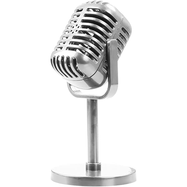 Tomotato Accessoire de Microphone Rétro Classique, 165 mm Vintage Faux Microphone avec Support pour Fête Au Bar, Micro Antique Argenté pour Événement Musical Rock snd Roll Hip Hop
