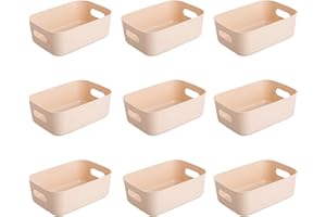 Tcdwla 9Pezzi Cestini Portaoggetti,Organizer Cucina,Organizer Bagno,Contenitori per Armadio Salvaspazio Organizer con Maniglie per Mensole,Ufficio,Frigorifero,Casa, 20x14,5x7cm (Rosa Albicocca)