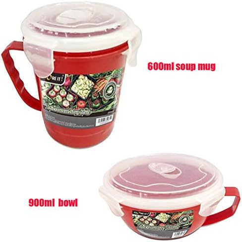 Set of 2 Breakfast Bowl Microwavable Soup Mug Microwave Bowl Noodle Lunch Container Handle &amp; Lid