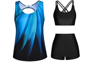 JASAMBAC 3 Piece Tankini Swimsuit for Women Swimwear Tank Top with Bikini Top Boyshort Set