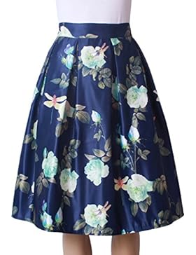 Mena UK Vestito stampato ad alta vita delle donne A-Line Gonne lunghe pieghettate ( Colore : Dragonfly Blue Roses...