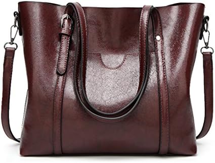 Panzexin women Ms. PU Handbag Shoulder Bag Oil Wax Leather Material High Capacity (Coffee)
