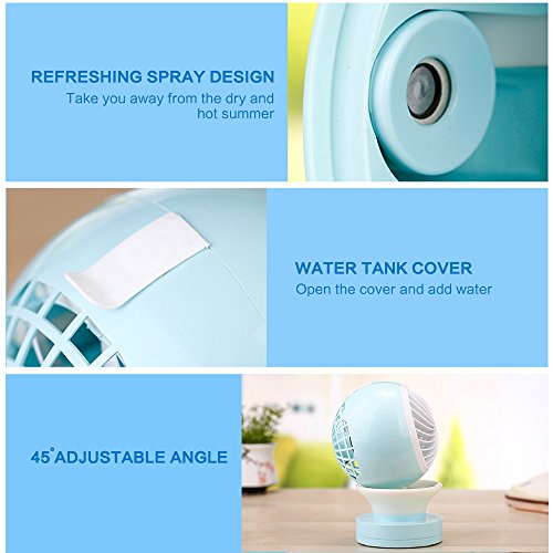 AOZBZ 3 in 1 USB-Klimaanlage Mini Ventilator mit Wasser Sprühbefeuchter und Nacht Licht, Niedlich Tragbare Beschlagen Lüfter, Nebel Diffusor mit RGB und Kühle Weiße LED Neben Lampe für Schreibtisch, Tisch, Sommer, Schönheit, Haus, Büro, Outdoor, Reisen, Schlafen ( Unaufladbar ) - 6