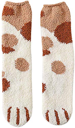 NO&DISTURB Calcetines de algodón para mujer, diseño de garras de gato, calcetines de felpa de forro polar Naranja Cat-2 Talla única