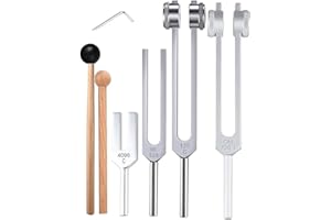 NEWFUN Diapason,Diapason 528 Hz Guarigione,Kit Diapason 432 Hz,Set di 4 diapason (128 Hz, 136,1 Hz, MI 528 Hz, 4096 Hz) ideale per la terapia, per la terapia dei chakra, la terapia del suono, l'antistress