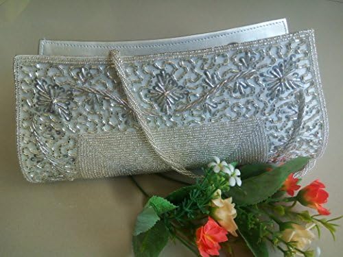 Vintage White Seed Pearl Sequin Clutch, Vintage style Beaded Bridal Clutch, White Vintage Clutch
