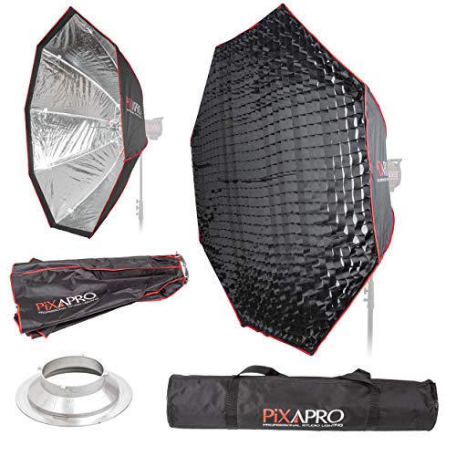 Pixapro EasyOpen 150 cm Euroart CD4028SCP pantalla Soft Box de Grid plegable Octa Caja Pixapro 150 cm Octagon 4 cm cuadrícula ligero Abrir la paraguas softbox (Multiblitz P montaje) compatible con Multi Flash Profesional Lite, Profilux, y Minilite cabezales de flash
