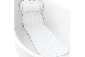 AEVQUAS Full Body Bath Pillow Mat & Non-slip Cushion with 5D Air Mesh and 16 Powerful Suction Cups, Ergonomic Design Support Head and Neck Back for Home Hot Tub Relaxing Spa Fits All Bathtub (White)