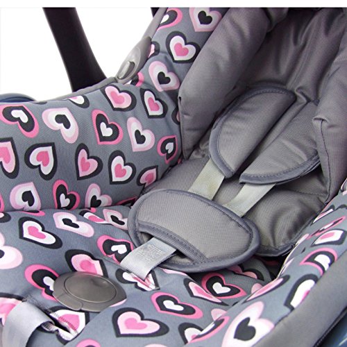 Babys-Dreams Ersatzbezug für Maxi-Cosi CabrioFix 6 tlg. HELLGRAU MIT ROSA HERZEN *NEU* Bezug für Babyschale Sommerbezug Cabrio Fix - 4