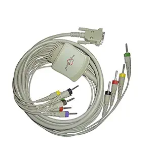 10 Lead ECG Cable Compatible with RMS 4mm 15 pin banana type