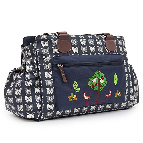 Pink Lining Twins  Cream Butterflies Changing Bags (Navy)