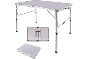 YOUSEAHOME Dining Folding Table, 3ft Aluminium Picnic Table with Carry Handle, Portable Lightweight Aluminium Fold Up Desk for Outdoor BBQ Party/Car Boot Stall/Buffet/ Wedding/Garden/Fair, 2 Adjustable Height