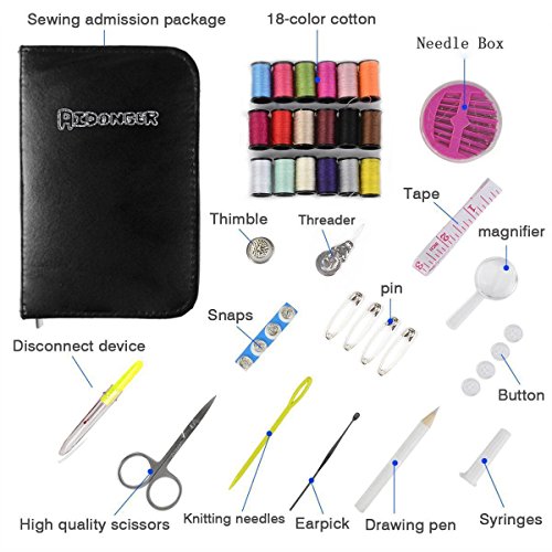 Aidonger Nähset Nähzubehör Nähmaschinengarn mit Schwarzer Ledertasche für Zuhause, Reise und Notfall (Schwarz) - 2
