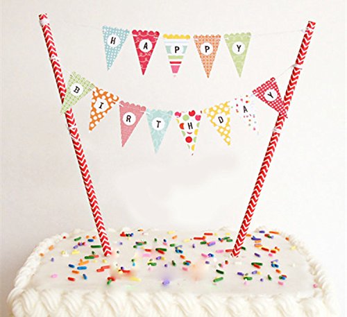 KUNGYO Ein Geburtstagstorte Topper Set Kleine Buntings Banner (Rosa) Cake Topper Kuchenwimpel Girlande Und Golden“One“ - 5