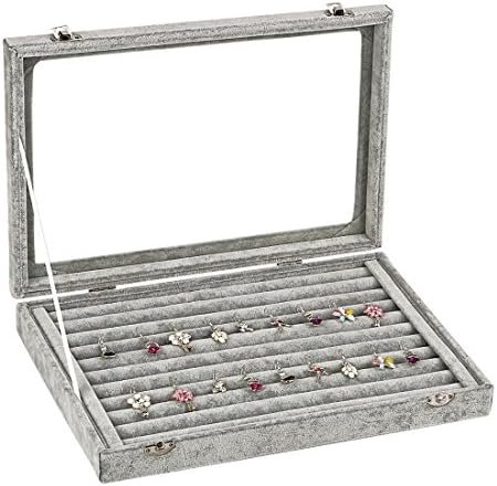 Ivos Velvet Glass Jewellery Ring Display Organiser Box Tray Holder Jewellery Earrings Storage Case