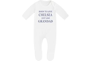 CHEEKYTOTS "Chelsea Baby Sleepsuit - 'Born To Love Chelsea Just Like Grandad - Soft 100% Combed Cotton Football-Themed Baby Sleepsuit for Football Fans"