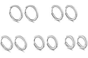 JOVIVI 10pc Stainless Steel Gold Tone Endless Huggie Hoop Earrings for Cartilage Women, Sizes 8, 10, 12, 14 & 16mm