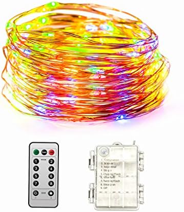 HOOHIIString Lights, HOOHII 33ft Multicolor Fairy Lights Battery Operated 8 Modes Twinkling Copper Wire Firefly Lights Remote Control for Bedroom Wedding Decoration