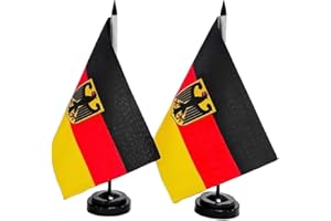 PANDIUI23 2 flagi na stół Niemcy, 21 x 14 cm, maszt i podstawa, flaga na biurko Niemcy do sal konferencyjnych (Niemcy)