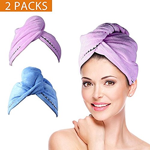 Preisvergleich Produktbild Wrap Turban Haartrockentuch, Handtuch Kopftuch Haartrockentuch Handtücher Haarpunzel Haar trocknendes Tuch Schnelltrocknend saugfähig Baumwolle 2 pcs - (Lila & Blau)