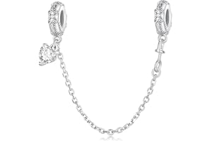 SHIYU corazón Abalorio Cadena de seguridad para pulsera Pandora, cuentas de clip de tapón de silicona de plata de ley 925 para pulseras de mujer