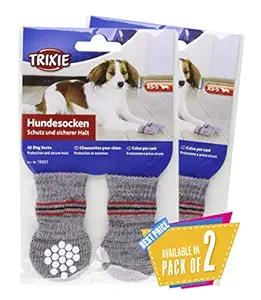 Trixie Non-Slip Grey Dog Socks, XS-S, 1 Pair Pack of 2