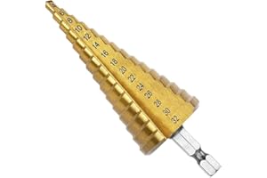 Fongmore Acciaio ad alta velocità 4-32 mm, titanio, rivestito, Step Drill High Speed Acciaio, 1/4", impugnatura esagonale, cambio rapido, punte coniche, metallo, plastica, legno, foro