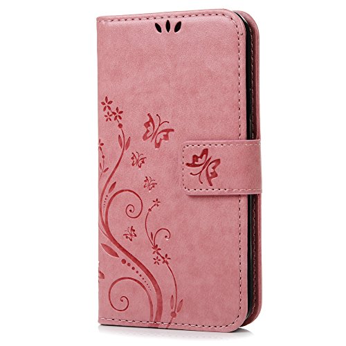 S5 Wallet Case Flip Hülle Samsung Galaxy S5 9600 Lederhülle YOKIRIN Feder Muster PU Leder Hardcase Tasche Brieftasche Schutzhülle Handytasche Flipcase Standup Book Cover Hardschale Etui mit Kartenfach und Taljereep Rose - 3