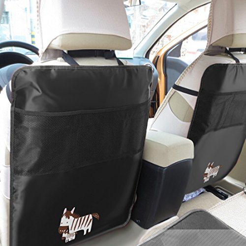[2 Stück] Autositz Rückenlehnenschutz, Rücksitz-Organizer mit iPad Fach-Wasserdichte Autositz Schoner Autositz Veranstalter Auto Rückenlehnenschutz Kick-Matten (Zebra) - 2