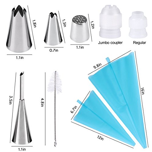 Spritztüllen Set, Seacue 22 Stücke Set Zum Dekorieren Von Kuchen, mit 11 kleine spritztüllen/ 4 große Spritztüllen/ 1 Gras Spritztüllen/ 1 Puffs Spritztüllen/ 2 Verbindungsstücke/ 1 Reinigungsbürste/ 2 Silikongebäckbeutel, Perfekt für Pralinen, Plätzchen, Keksen, Kuchen und Torten Deko decorating tools aus Edelstahl - 3