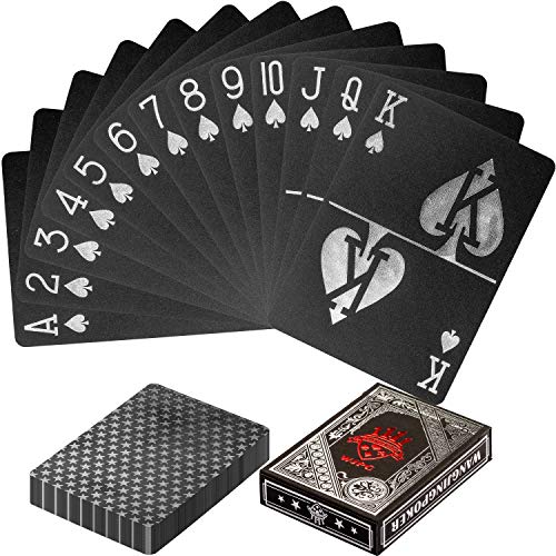 Maxstore Design Plastic Poker Cartas 100% Impermeable Juego de Mesa de Naipes de plástico Resistente a Las lágrimas, Cubierta Color Plata Negra