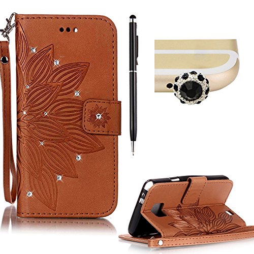 SKYXD für Samsung Galaxy S2 i9100 Hülle Leder Lotus Blumen Drucken Muster,Brieftasche Klappbar Glitzer Strass PU Folio Schutzhülle [Kartenfach / Magnet / Standfunktion / Trageschlaufe] Inner Silikon Klapphülle mit [Handyanhänger + Eingabestift] 3 in 1 Zubehör Handy Tasche Etui for Samsung Galaxy S2 i9100 Bookstyle Flip Case Leather Cover With [Stylus and Dust Plug]- Braun