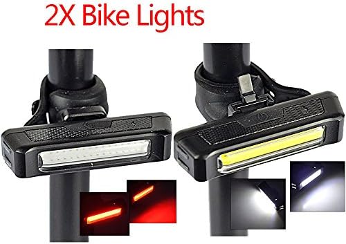 DEALBOX 2 PCS SET waterproof USB Rechargeable Cob Bicycle Bike Front Rear 6 Modes Tail LED Light