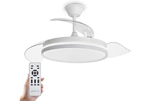 YOEVU ESPARTAN ONE - Ventilador de Techo con Luz LED | Motor DC | Aspas Retráctiles | 6 Velocidades y 3 Tonalidades | Control Remoto y Temporizador | NO WIFI