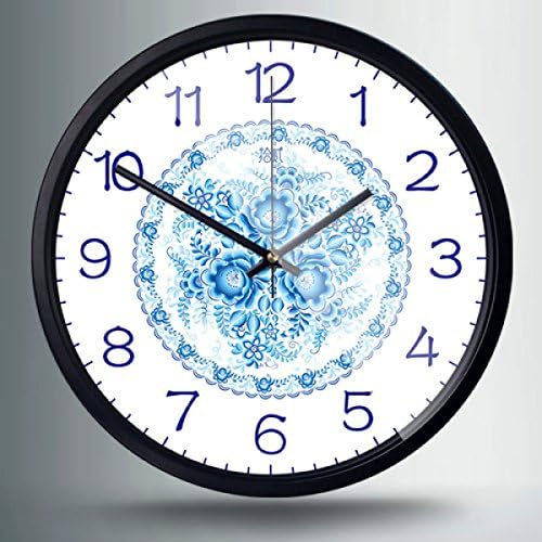 LIULIHUA Retro Blue And White Porcelain Wall Clock Decorative Wall Clock Hanging Table Quartz Clock Quiet Chinese Style,A2