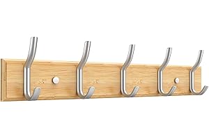 Anjuer - Appendiabiti 5 ganci, appendiabiti resistente, cappelliera in bambù