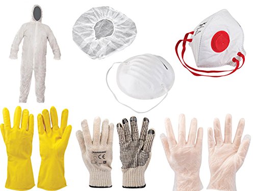 Schutz Kleidung Set 24-tlg Anzug Handschuhe Haarnetz Staub Atemschutz Masken