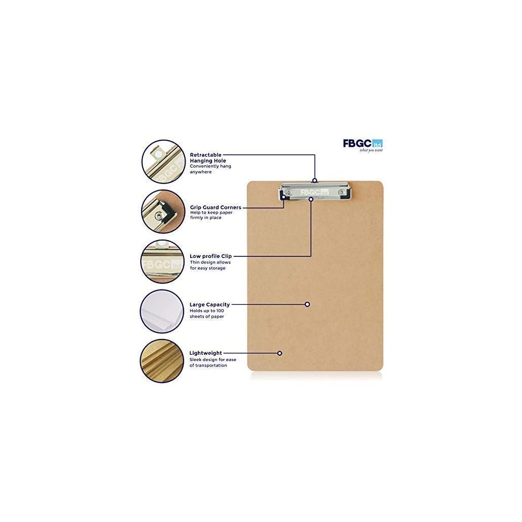 Clipboards A4 [6 Pack] With Sturdy SpringLoaded Grip & Hanging Hook