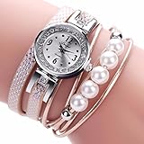 Ouneed® Uhren, Damen pearl Leder Strass Analog Quarz Armbanduhren (Gold)