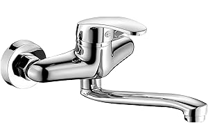 GBKDQQ Kran do montażu na ścianie, armatura kuchenna, montaż ścienny, obracany o 360°, bateria kuchenna, mieszająca, bateria na zimno i gorąco, jednouchwytowa