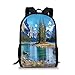 Produktbild Qfunny Casual Rucksack Schultasche Lakehouse Decor Unisex 3D Print Canvas Backpack,Scenery of Spirit Island in Maligne Lake Canada in a Summer Time Covered with High Mountains Schoolbag Shoulder Bag