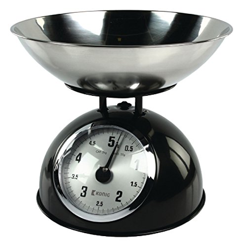 König, Retro Keukenweegschaal met roestvrijstalen kom (Zwart / Zilver) - 2